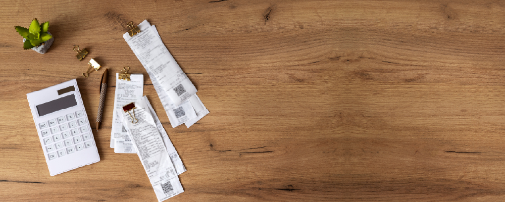 bills and receipts on a table